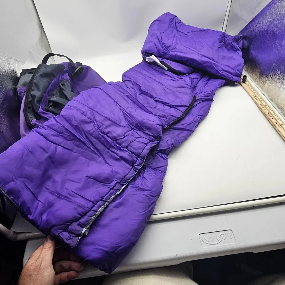 Vintage Kids Sleeping Bag‎ Small Backpack Carrier Purple Stick Figure Camping